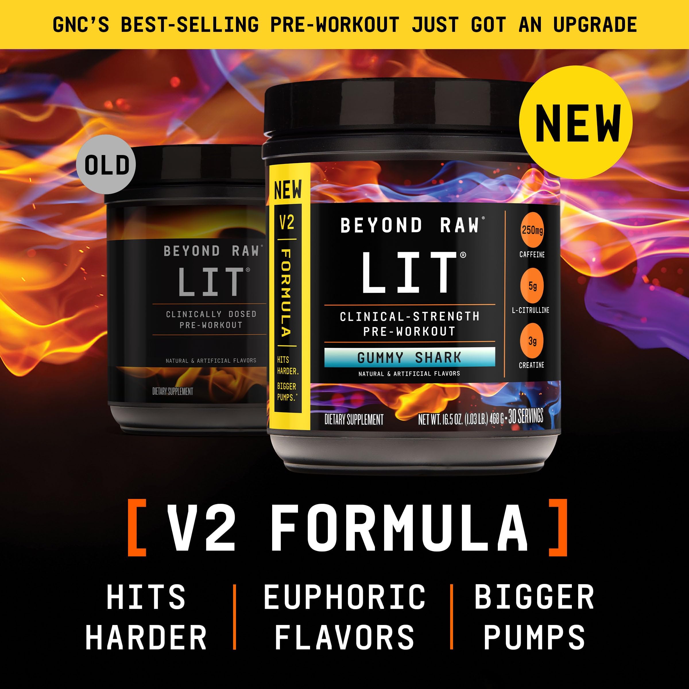 BEYOND RAW LIT V2 Clinical Strength Pre Workout Powder, Hits Harder, Bigger Pumps, Caffeine, L-Citrulline, Creatine, Gummy Shark, 30 Servings - Image 3