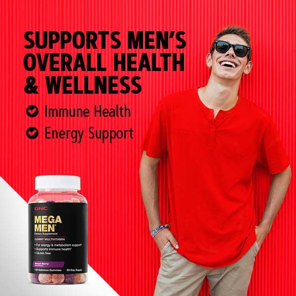 GNC Mega Men Multivitamin Gummy, Energy, Metabolism, & Immune Support, Mixed Berry, 120 Count - Image 4