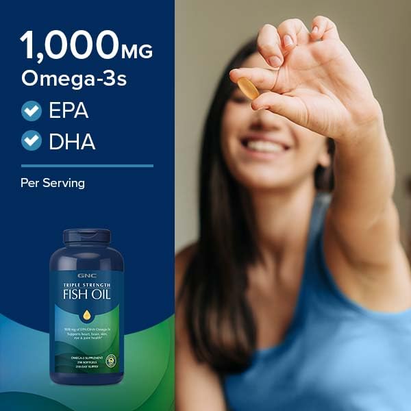 GNC Triple Strength Fish Oil Omega 3 Supplement, 1000mg EPA and DHA, Supports Heart, Brain, Skin, Eye and Joint Health, 60 Softgels - Image 3