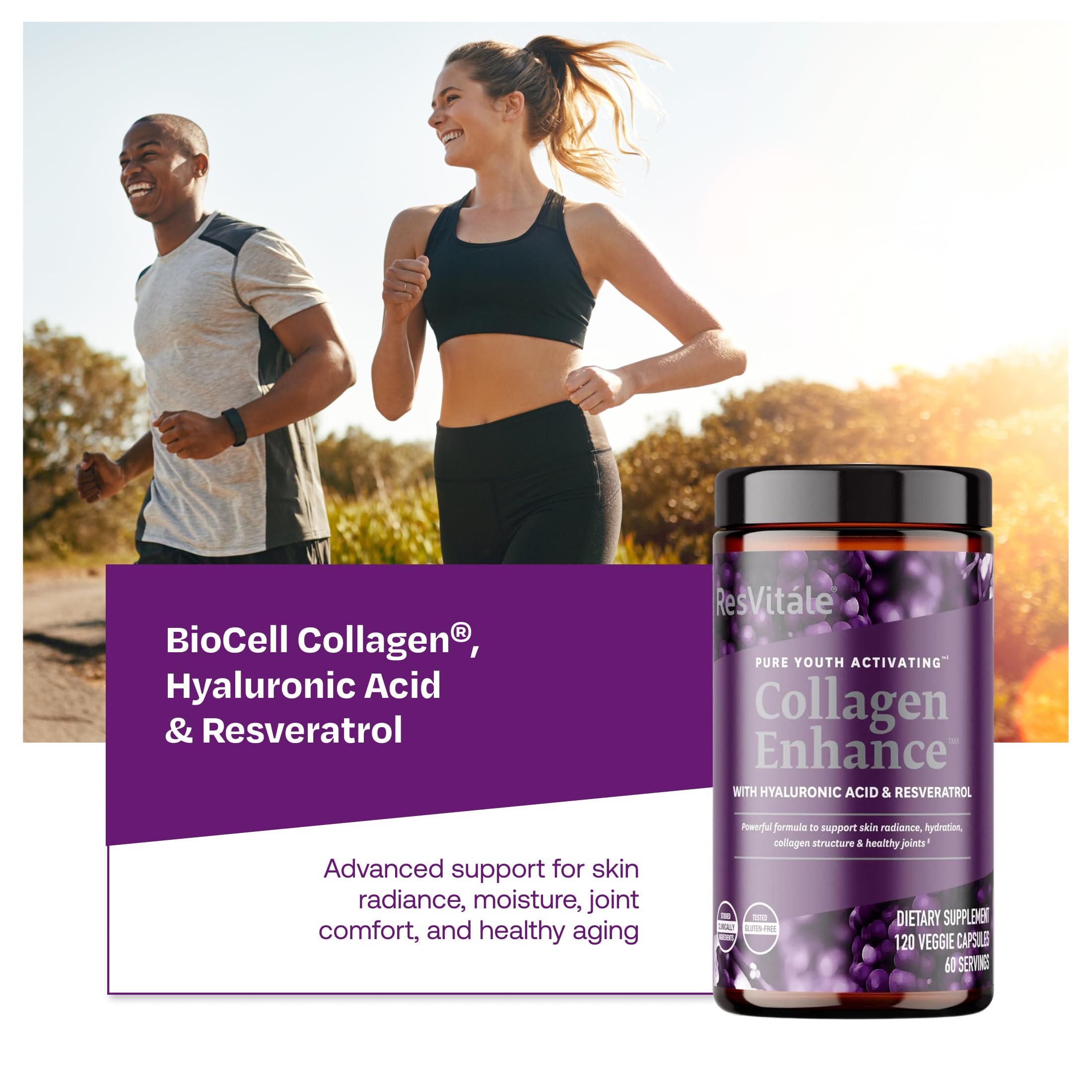 ResVitále Collagen Enhance - Beauty Supplement with Hyaluronic Acid & Resveratrol - 120 Capsules - Image 5